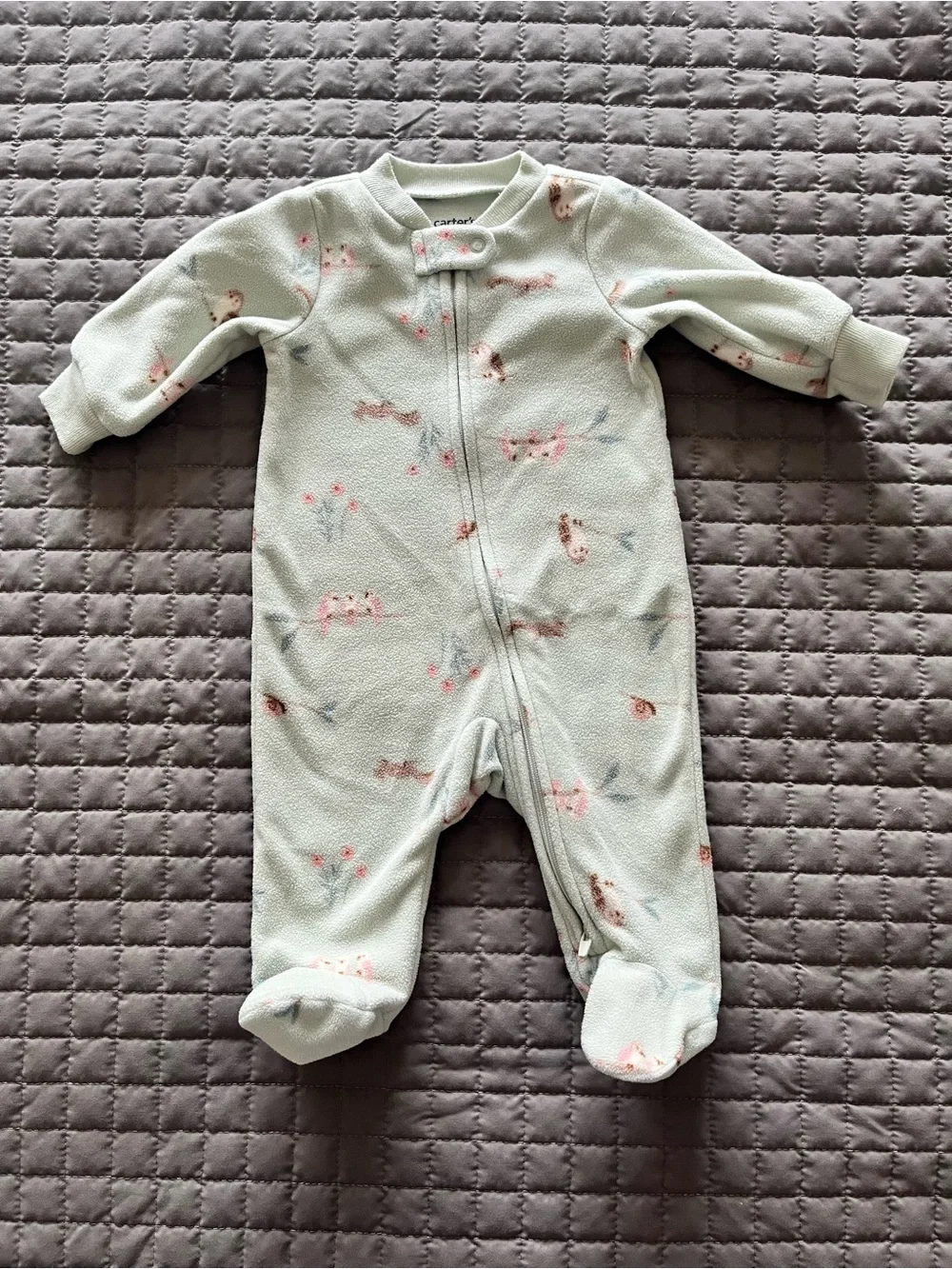 CARTER’S Mint Green Animal & Floral Fleece Onesie | 3 Month